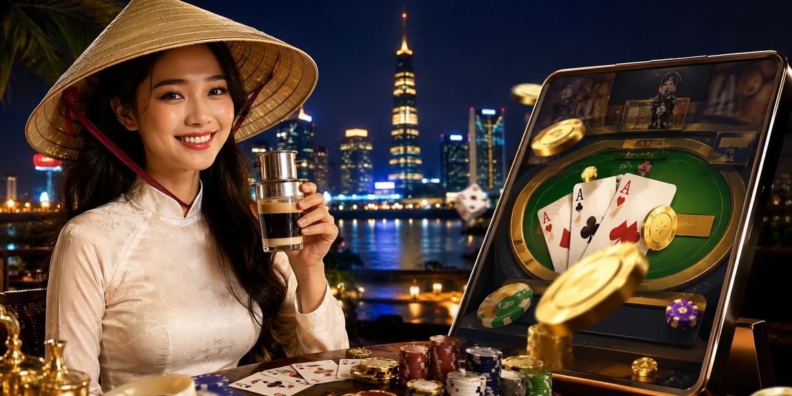 Không khí chơi bài và xổ số tại Sài Gòn với hình ảnh nón lá truyền thống